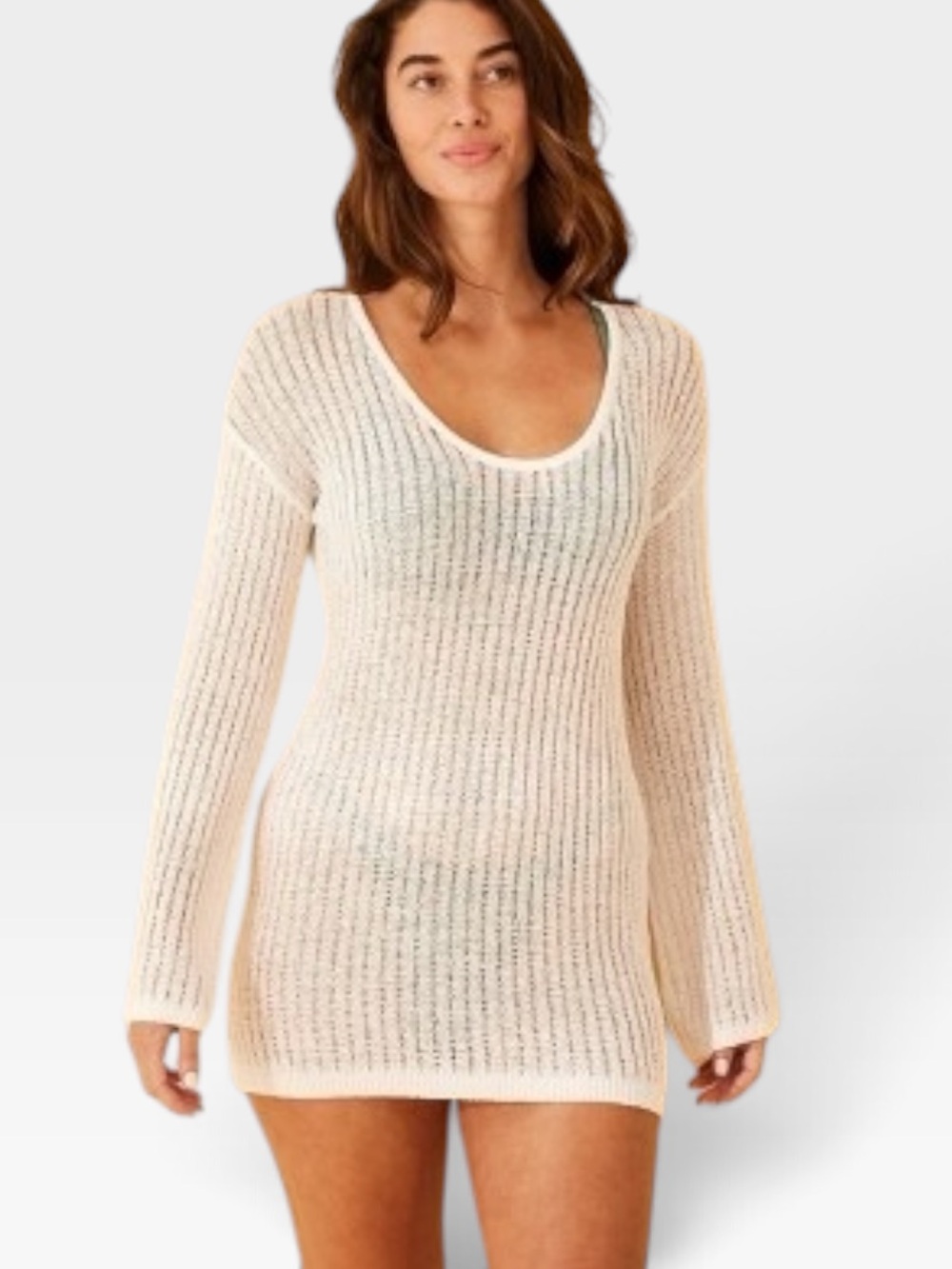 Shade & Shore Scoop-Neck Knit Long Sleeve Mini Cover Up Dress